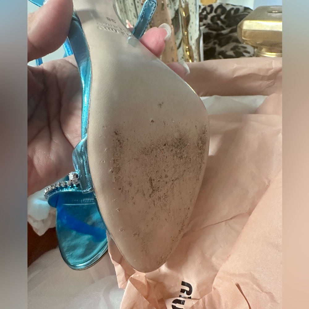 🦢Miu Miu ankle shoes sandals with crystals  size 38 worn once - Picture 8 of 11